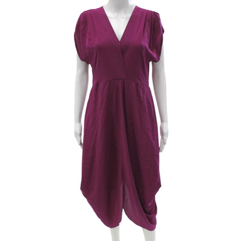Myne Womens Silk Blouson Dress Purple V-Neck Short Sleeve Full-Length Size 0